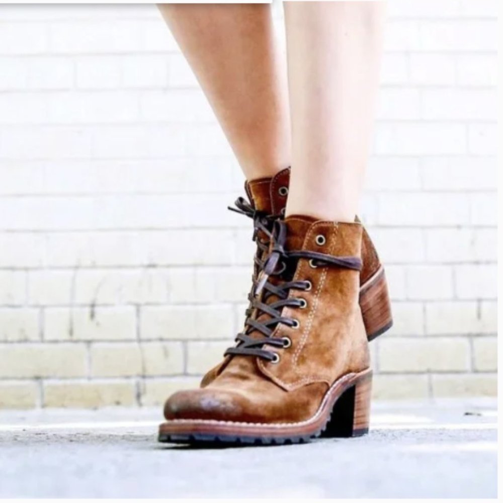 $428 Frye Sabrina 6G Lace Up Dark Brown Real Leather Suede Moto Combat AnkleBoot - Picture 14 of 14
